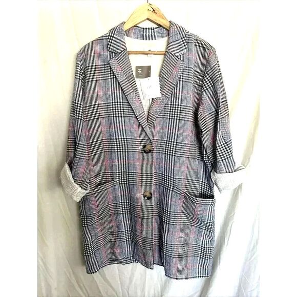NWT J Jill Barley Relaxed Multi Blue Plaid Cotton Seersucker Boyfriend Blazer M - Picture 4 of 16